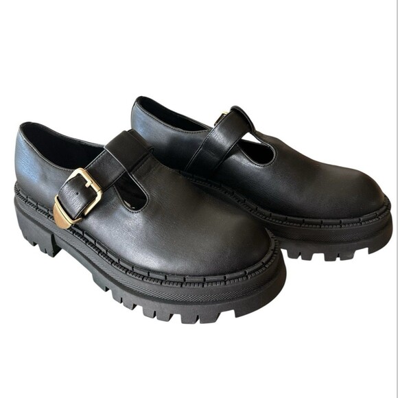 Steve Madden Kamlee Lug Sole Mary Jane Size 8.5 Black Platform 90s Y2K Buckle - Picture 1 of 10